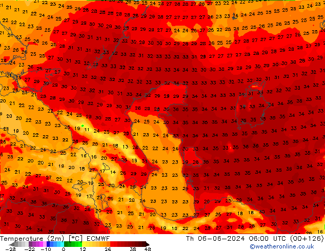 Temperature (2m) ECMWF Th 06.06.2024 06 UTC