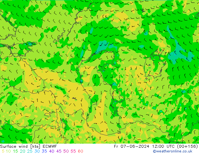 Rüzgar 10 m ECMWF Cu 07.06.2024 12 UTC