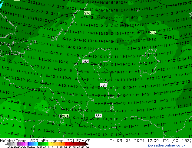 Height/Temp. 500 hPa ECMWF Do 06.06.2024 12 UTC