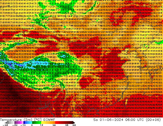 Temperaturkarte (2m) ECMWF Sa 01.06.2024 06 UTC