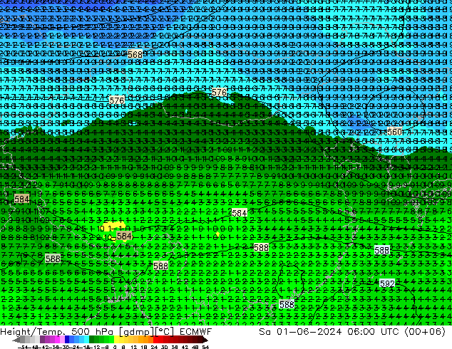 Z500/Rain (+SLP)/Z850 ECMWF 星期六 01.06.2024 06 UTC