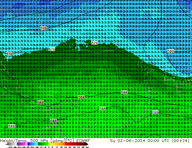 Height/Temp. 500 hPa ECMWF Dom 02.06.2024 00 UTC