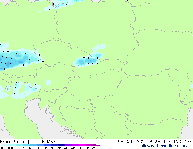 Srážky ECMWF So 08.06.2024 06 UTC