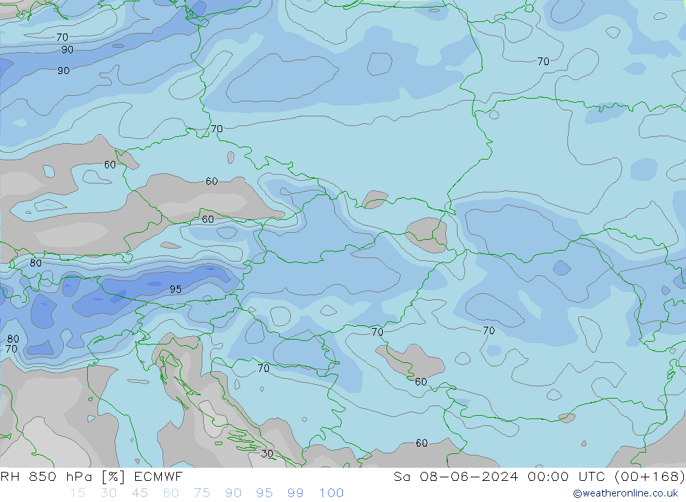 RH 850 hPa ECMWF Sáb 08.06.2024 00 UTC