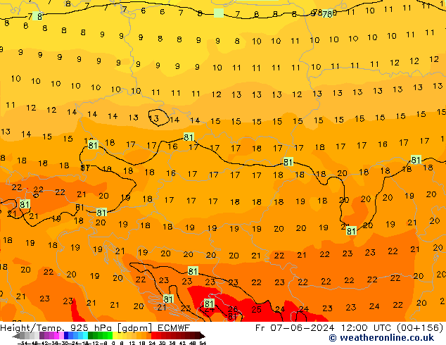 Height/Temp. 925 hPa ECMWF  07.06.2024 12 UTC