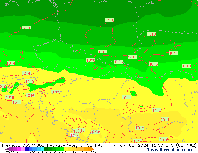 Thck 700-1000 гПа ECMWF пт 07.06.2024 18 UTC