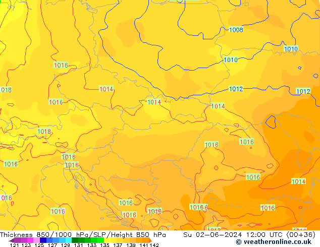 850-1000 hPa Kalınlığı ECMWF Paz 02.06.2024 12 UTC