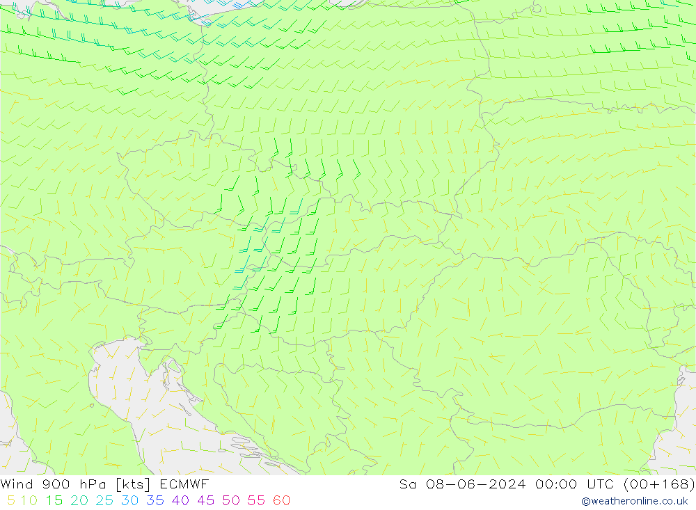 Wind 900 hPa ECMWF Sa 08.06.2024 00 UTC