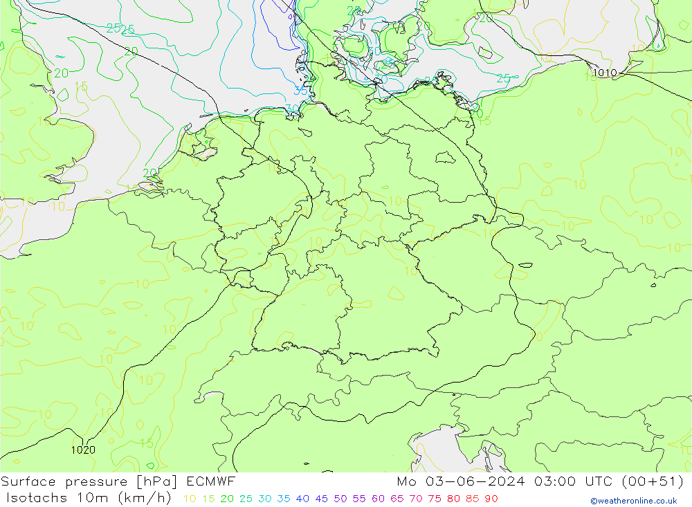 Isotachs (kph) ECMWF Mo 03.06.2024 03 UTC
