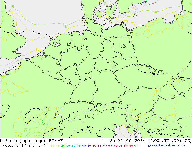 Isotachs (mph) ECMWF Sa 08.06.2024 12 UTC