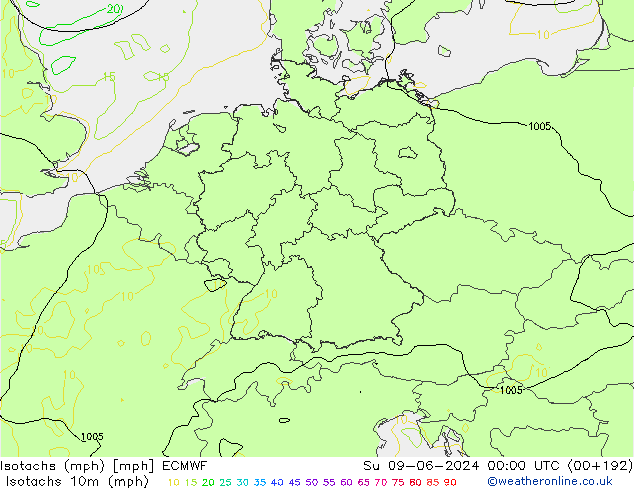 Isotachs (mph) ECMWF Su 09.06.2024 00 UTC