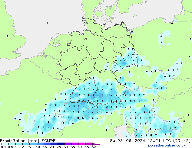 Niederschlag ECMWF So 02.06.2024 21 UTC
