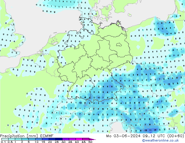 осадки ECMWF пн 03.06.2024 12 UTC