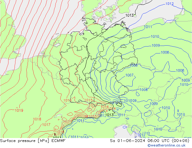 Atmosférický tlak ECMWF So 01.06.2024 06 UTC