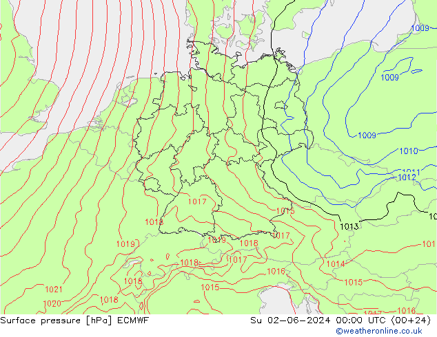 Atmosférický tlak ECMWF Ne 02.06.2024 00 UTC