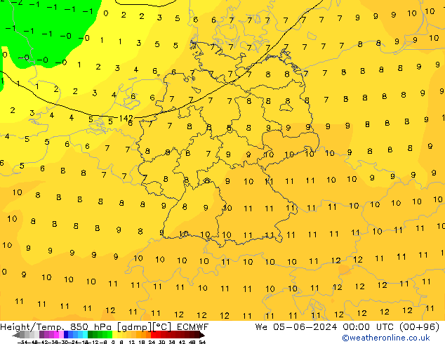 Height/Temp. 850 hPa ECMWF We 05.06.2024 00 UTC