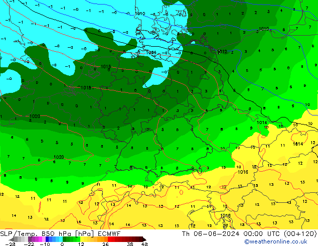 SLP/Temp. 850 hPa ECMWF  06.06.2024 00 UTC