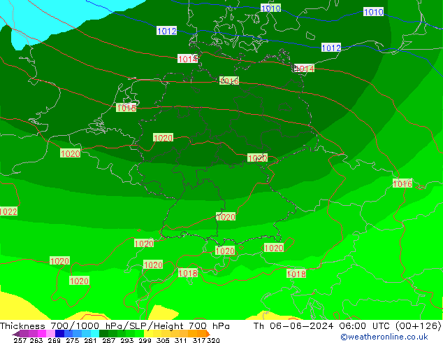 Dikte700-1000 hPa ECMWF do 06.06.2024 06 UTC