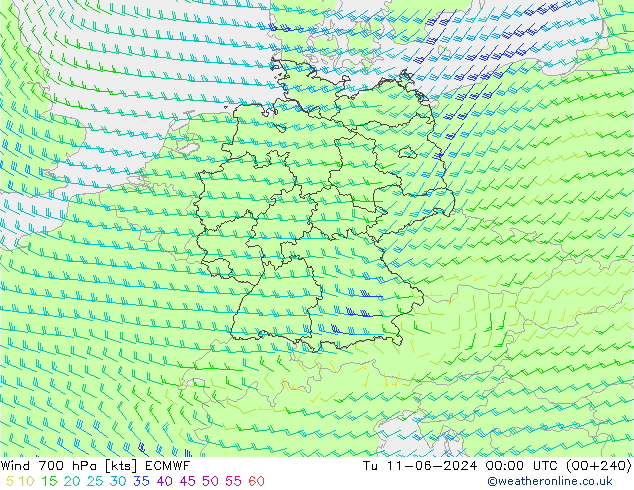 Wind 700 hPa ECMWF di 11.06.2024 00 UTC