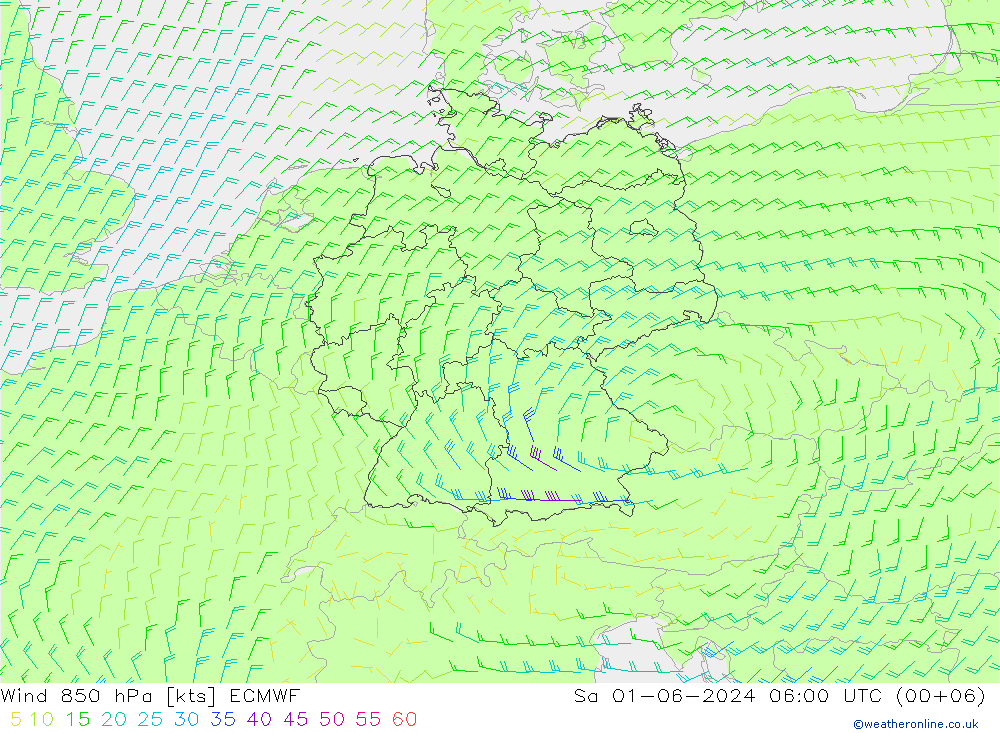 风 850 hPa ECMWF 星期六 01.06.2024 06 UTC