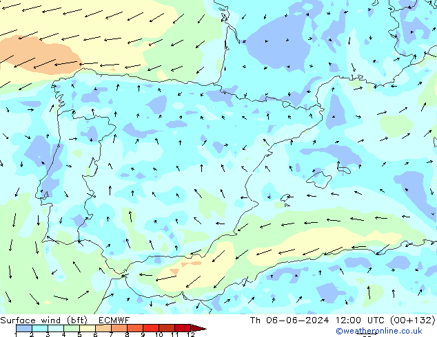 Surface wind (bft) ECMWF Th 06.06.2024 12 UTC