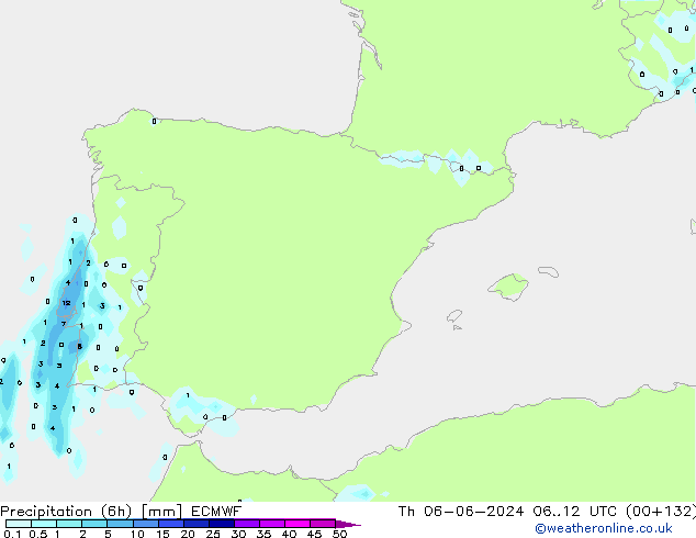 Precipitação (6h) ECMWF Qui 06.06.2024 12 UTC