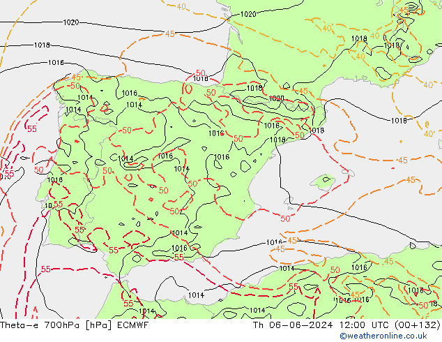 Theta-e 700hPa ECMWF Th 06.06.2024 12 UTC