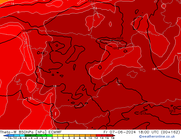 Theta-W 850hPa ECMWF Fr 07.06.2024 18 UTC