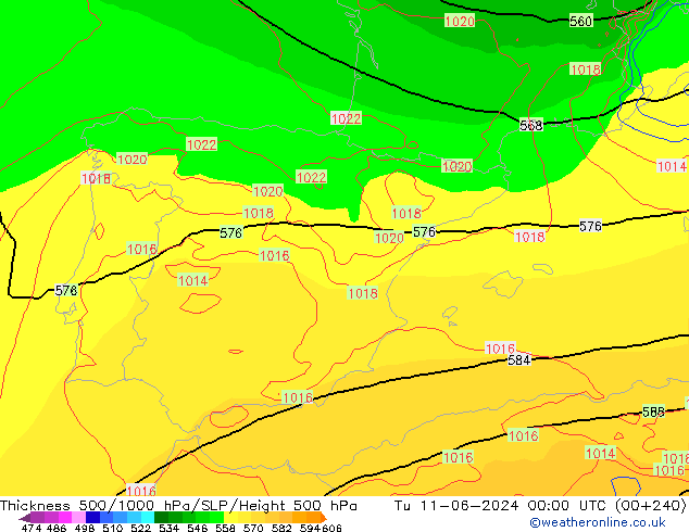 Thck 500-1000гПа ECMWF вт 11.06.2024 00 UTC