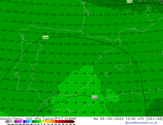 Hoogte/Temp. 500 hPa ECMWF wo 05.06.2024 12 UTC