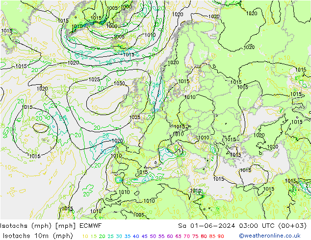 Izotacha (mph) ECMWF so. 01.06.2024 03 UTC