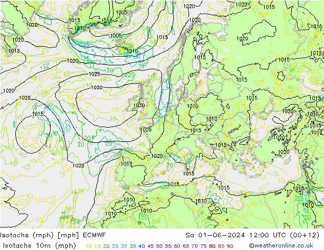 Isotachs (mph) ECMWF  01.06.2024 12 UTC