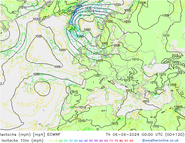 Isotachs (mph) ECMWF Qui 06.06.2024 00 UTC