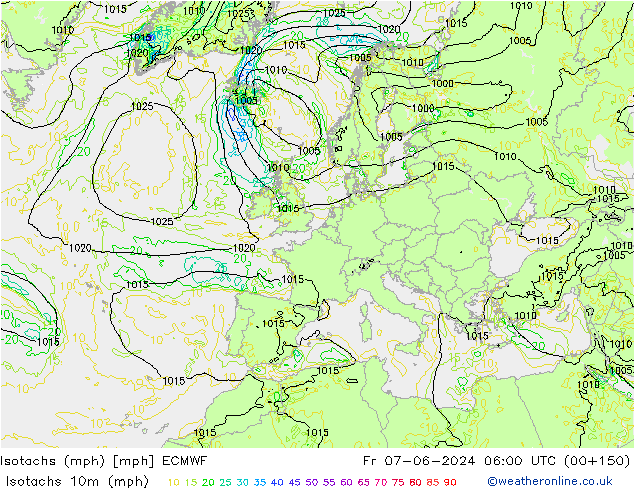 Eşrüzgar Hızları mph ECMWF Cu 07.06.2024 06 UTC