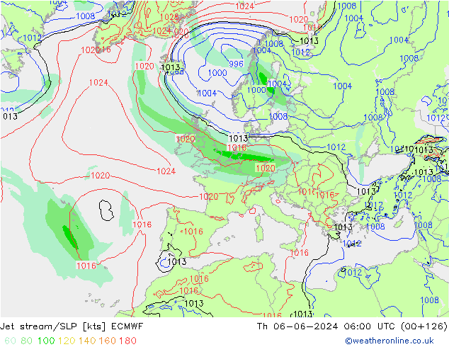 Jet stream/SLP ECMWF Th 06.06.2024 06 UTC