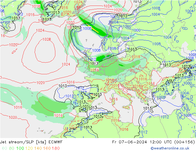 Jet stream/SLP ECMWF Fr 07.06.2024 12 UTC