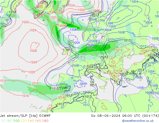 Jet stream/SLP ECMWF Sa 08.06.2024 06 UTC