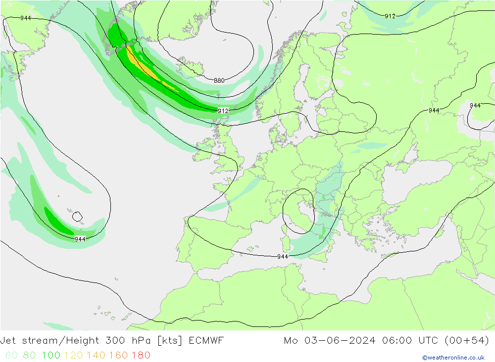 Prąd strumieniowy ECMWF pon. 03.06.2024 06 UTC