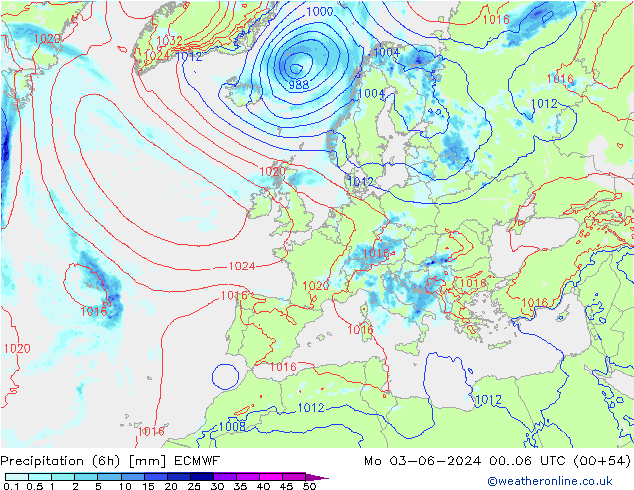 Z500/Rain (+SLP)/Z850 ECMWF lun 03.06.2024 06 UTC