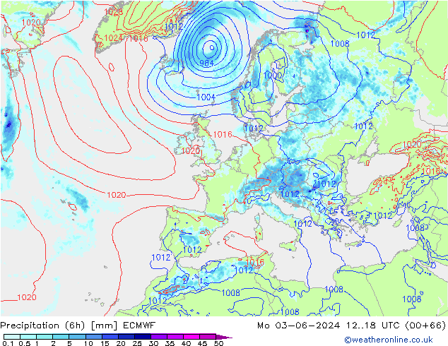 Yağış (6h) ECMWF Pzt 03.06.2024 18 UTC