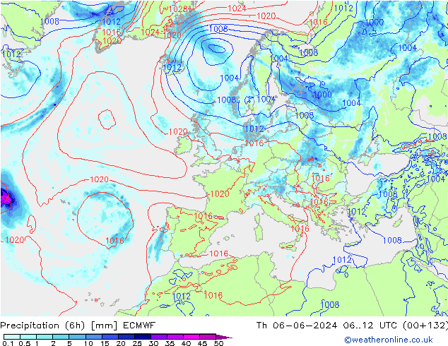 Z500/Rain (+SLP)/Z850 ECMWF jeu 06.06.2024 12 UTC