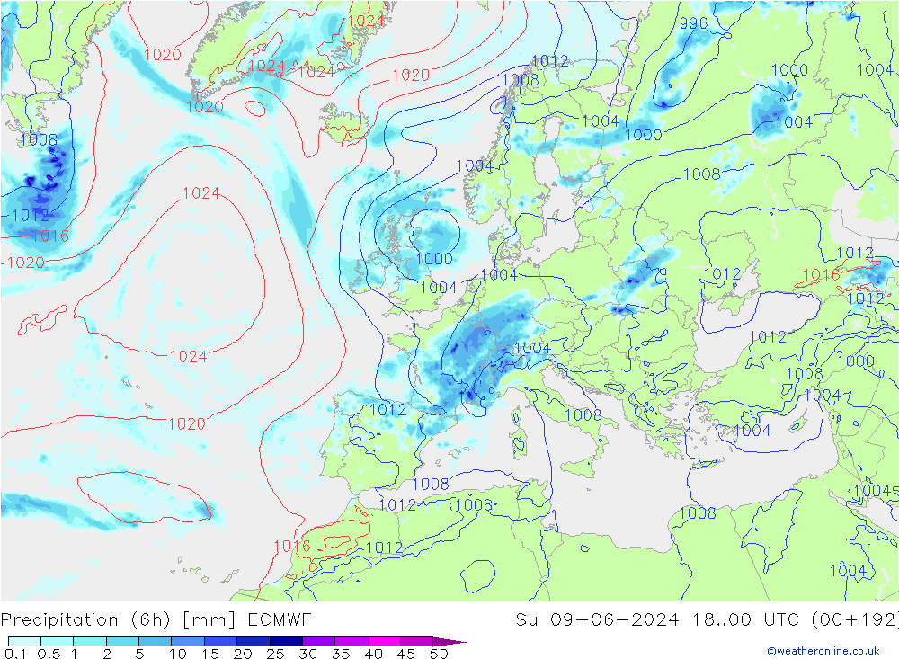 Z500/Rain (+SLP)/Z850 ECMWF dom 09.06.2024 00 UTC