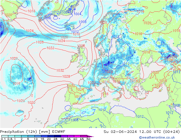 Precipitação (12h) ECMWF Dom 02.06.2024 00 UTC