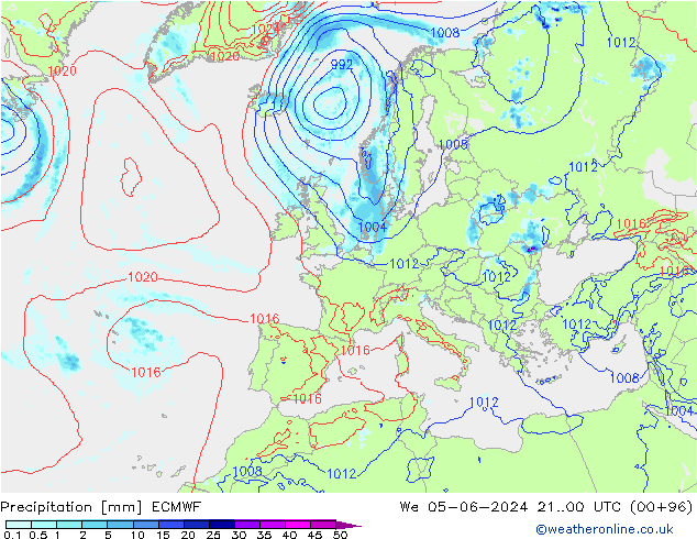 Precipitazione ECMWF mer 05.06.2024 00 UTC