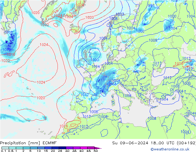Niederschlag ECMWF So 09.06.2024 00 UTC