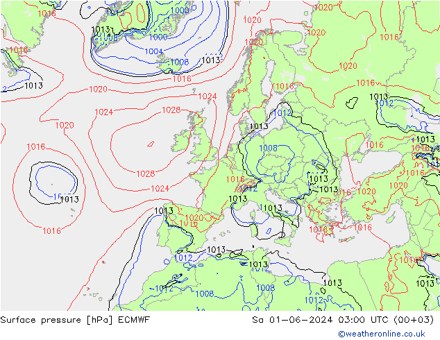 pressão do solo ECMWF Sáb 01.06.2024 03 UTC