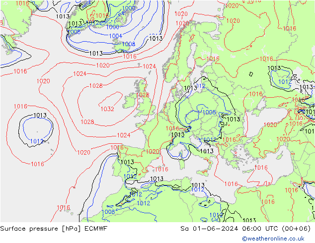 Surface pressure ECMWF Sa 01.06.2024 06 UTC