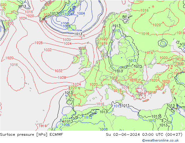 приземное давление ECMWF Вс 02.06.2024 03 UTC