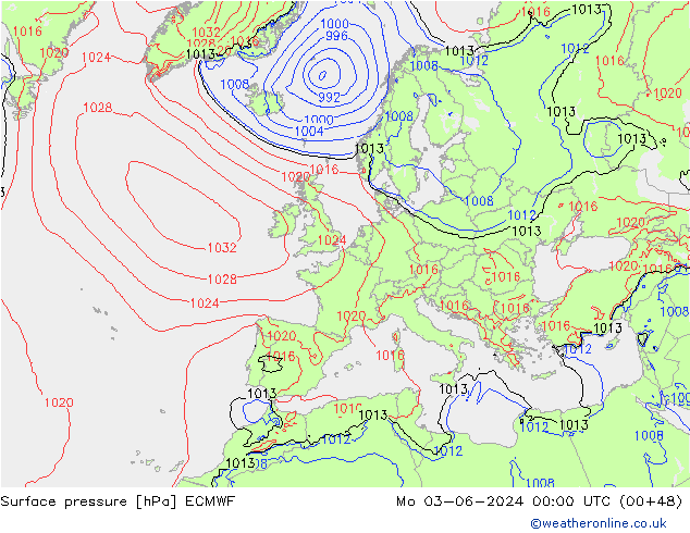 pressão do solo ECMWF Seg 03.06.2024 00 UTC