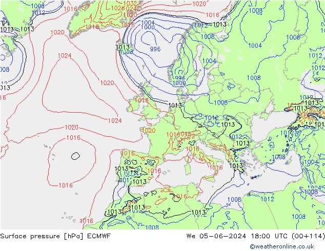 Pressione al suolo ECMWF mer 05.06.2024 18 UTC